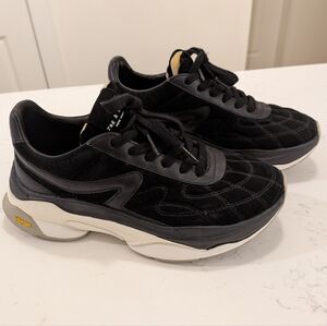 Black Quilted Suede Chunky Sneakers